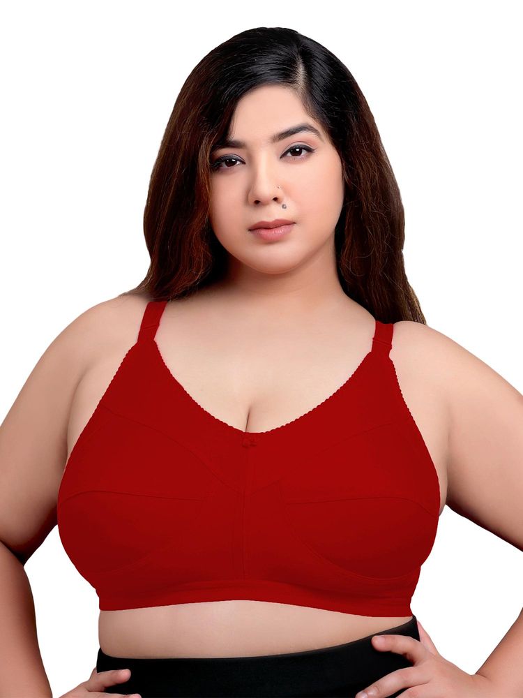 MAROON Cotton Blend Seamed Non Padded Non-Wired Women Minimizer Bra - Maroon-image-6