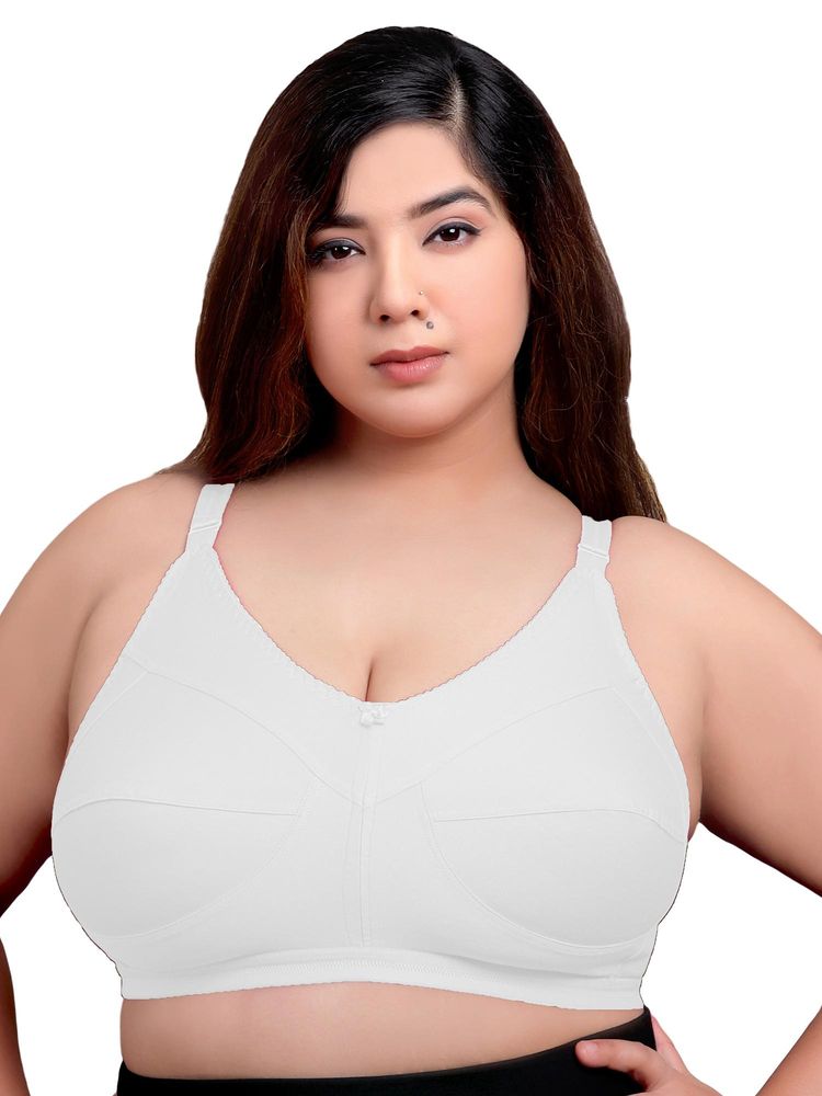 MAROON Cotton Blend Seamed Non Padded Non-Wired Women Minimizer Bra - White-image-32