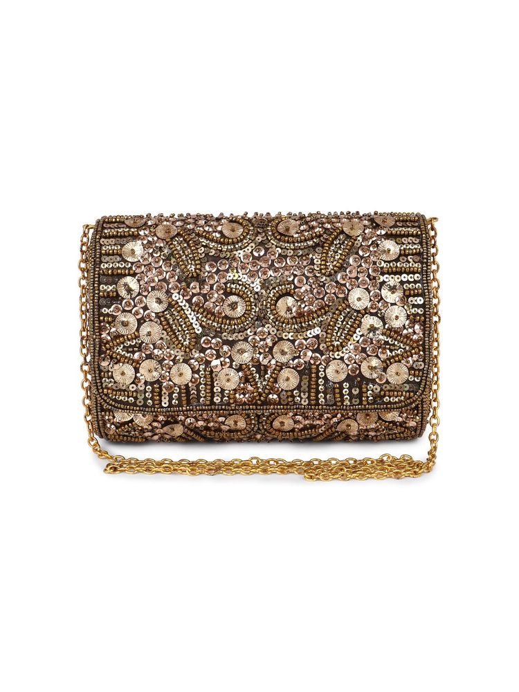 Tarini Nirula Bronze Burst Embellished Clutch With Detachable Strap-picture-14