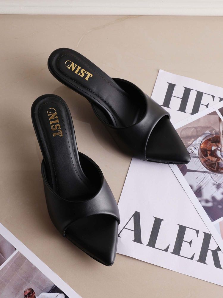 GNIST Comfortable Pointed Toe Black Kitten Heels-picture-25