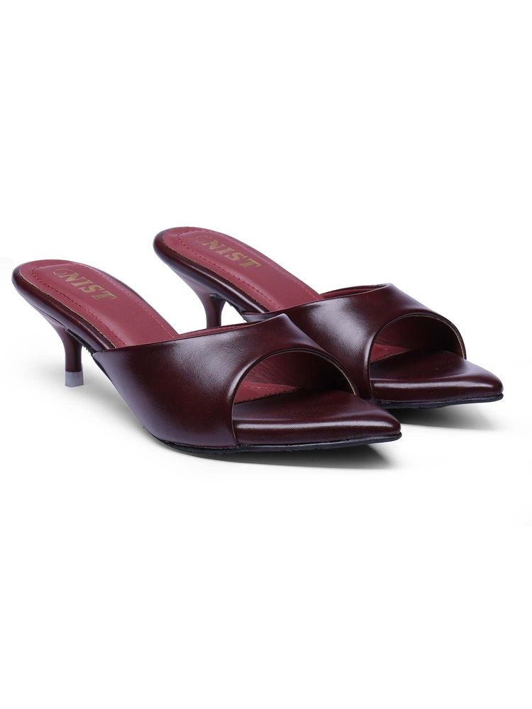 GNIST Comfortable Pointed Toe Cherry Maroon Kitten Heels-picture-10