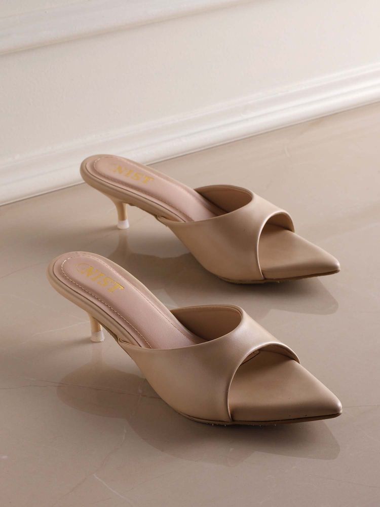 GNIST Comfortable Pointed Toe Beige Kitten Heels-picture-15