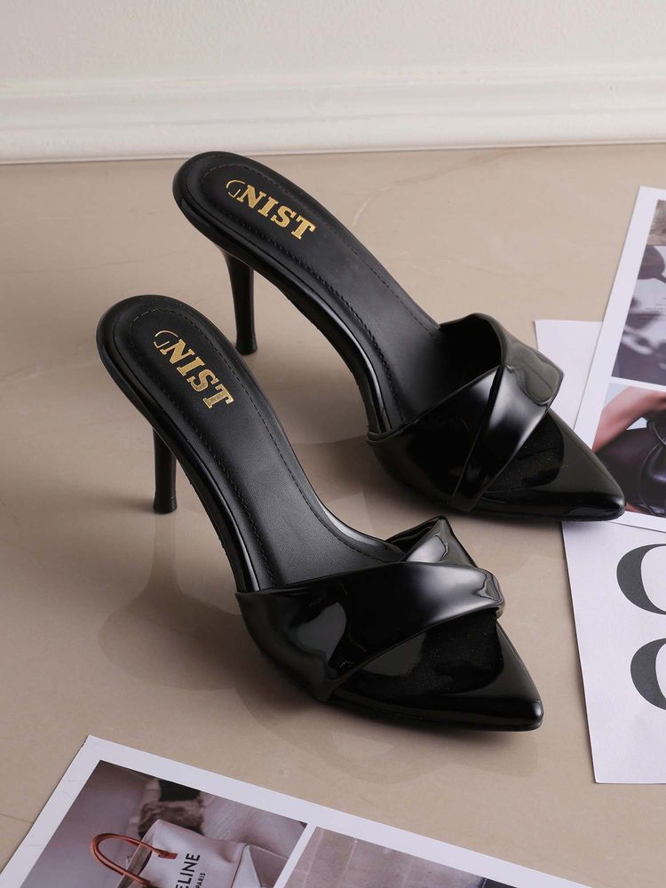 GNIST Pointed Toe Twisted Strap Black Stilettos-picture-44