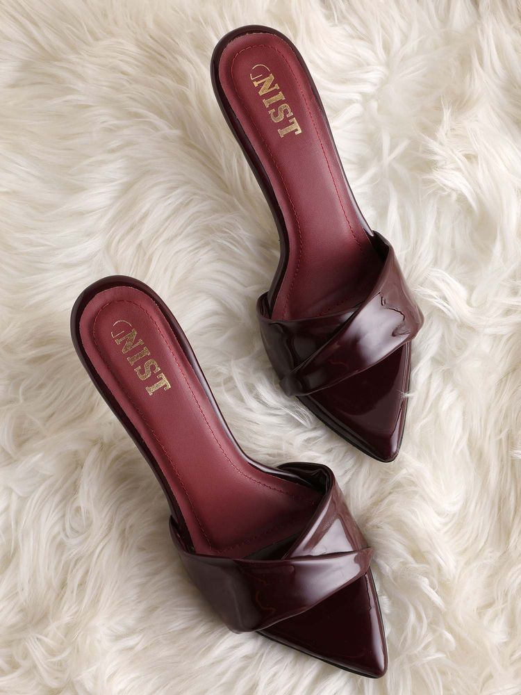 GNIST Pointed Toe Twisted Strap Cherry Maroon Stilettos-picture-18