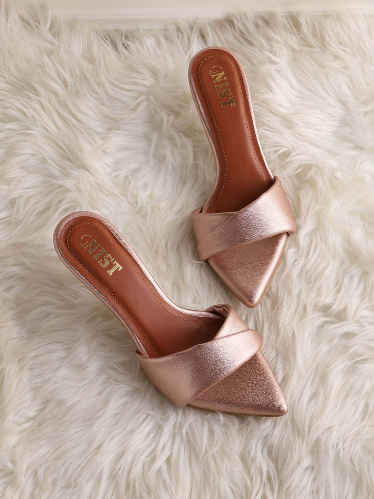 GNIST Pointed Toe Twisted Strap Rose Gold Stilettos-picture-48