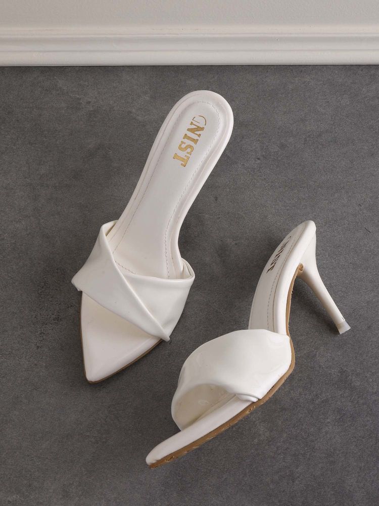 GNIST Pointed Toe Twisted Strap White Stilettos-picture-40
