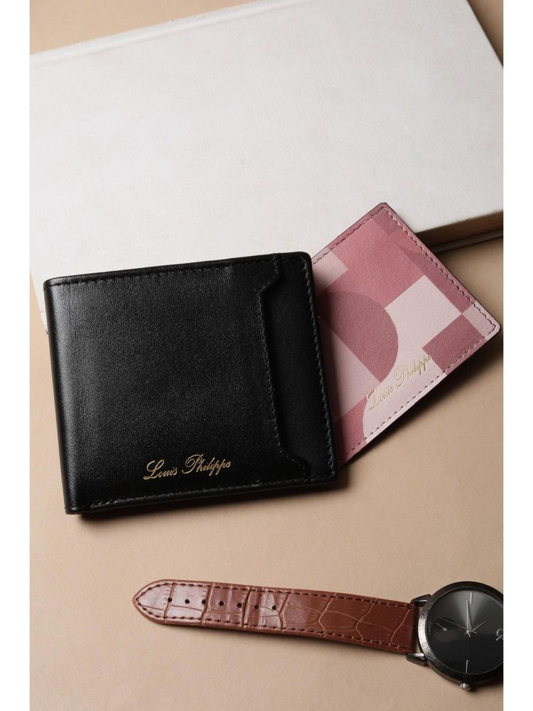 Louis Philippe Men Black Solid Genuine Leather Wallet With Card Case-image-44