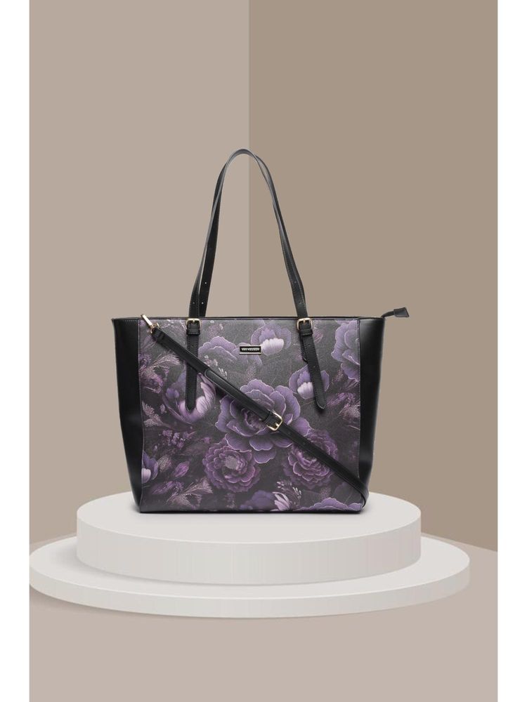 Van Heusen Women Black Printed Formal Handbag With Detachable Strap-image-45