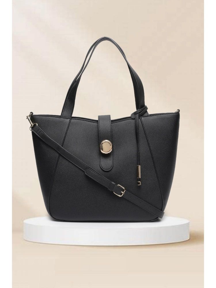 Van Heusen Women Black Textured Formal Handbag With Detachable Strap-picture-12