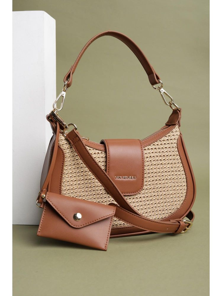 Van Heusen Women Beige Patterned Casual Sling Bag With Detachable Strap & Pouch-image-25