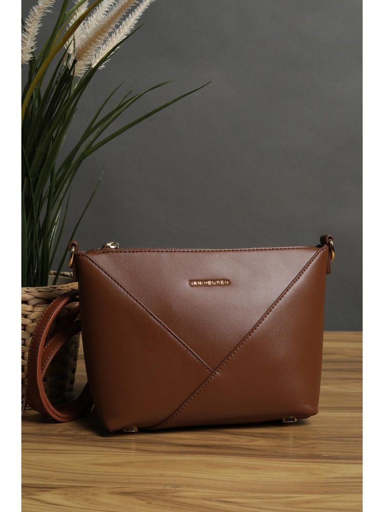 Van Heusen Women Brown Solid Casual Sling Bag With Detachable Strap & Pouch-picture-35