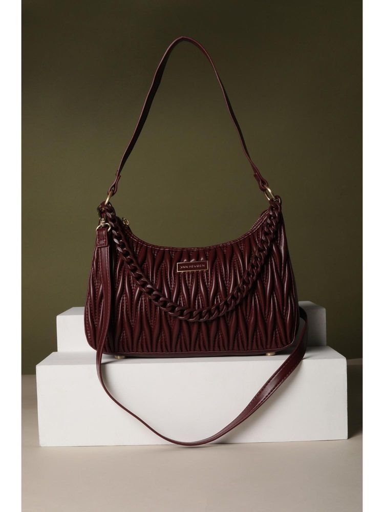 Van Heusen Women Maroon Textured Casual Handbag With Detachable Strap-picture-15