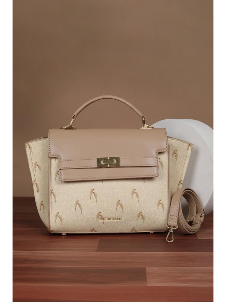 Van Heusen Women Beige Printed Casual Handbag With Detachable Strap-image-35