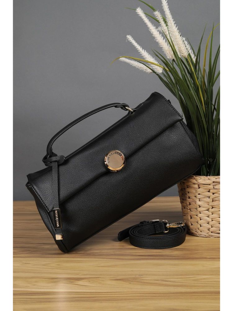 Van Heusen Women Black Textured Casual Sling Bag With Detachable Strap-picture-13