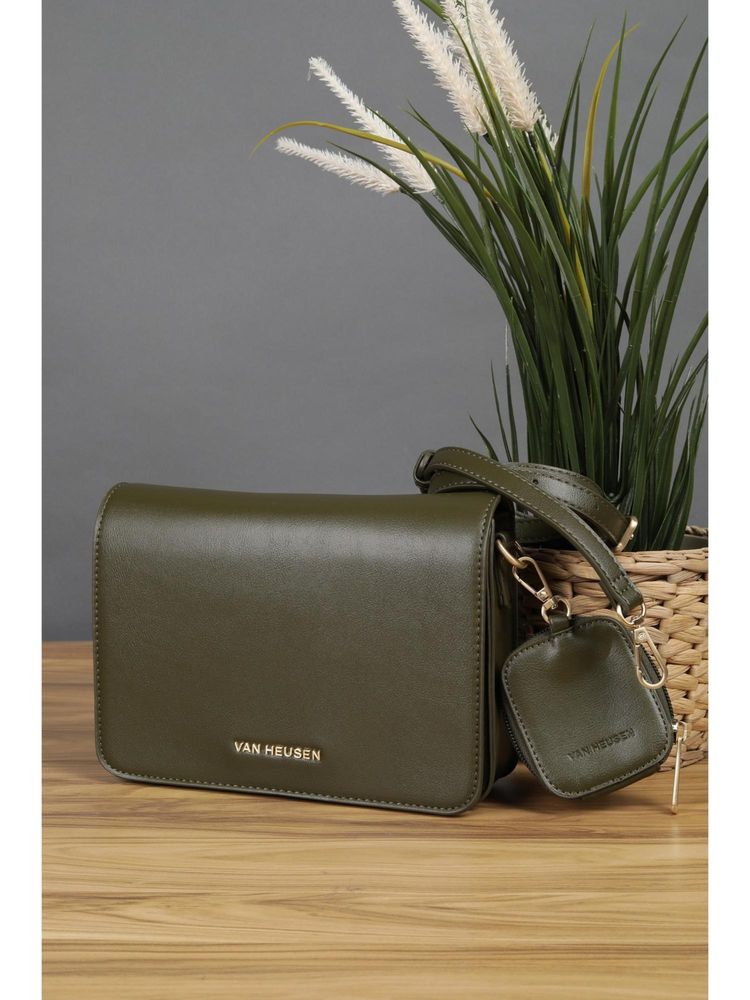 Van Heusen Women Olive Solid Casual Sling Bag With Detachable Strap & Pouch-image-45