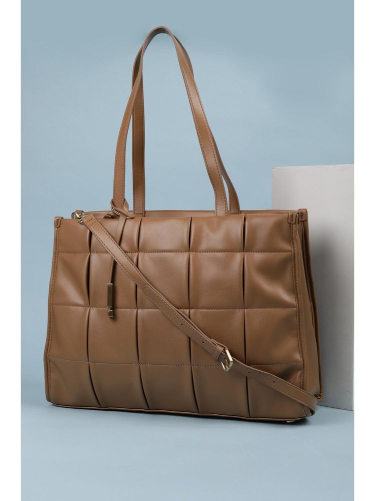 Van Heusen Women Brown Solid Formal Tote Bag With Detachable Strap & Pouch-image-21