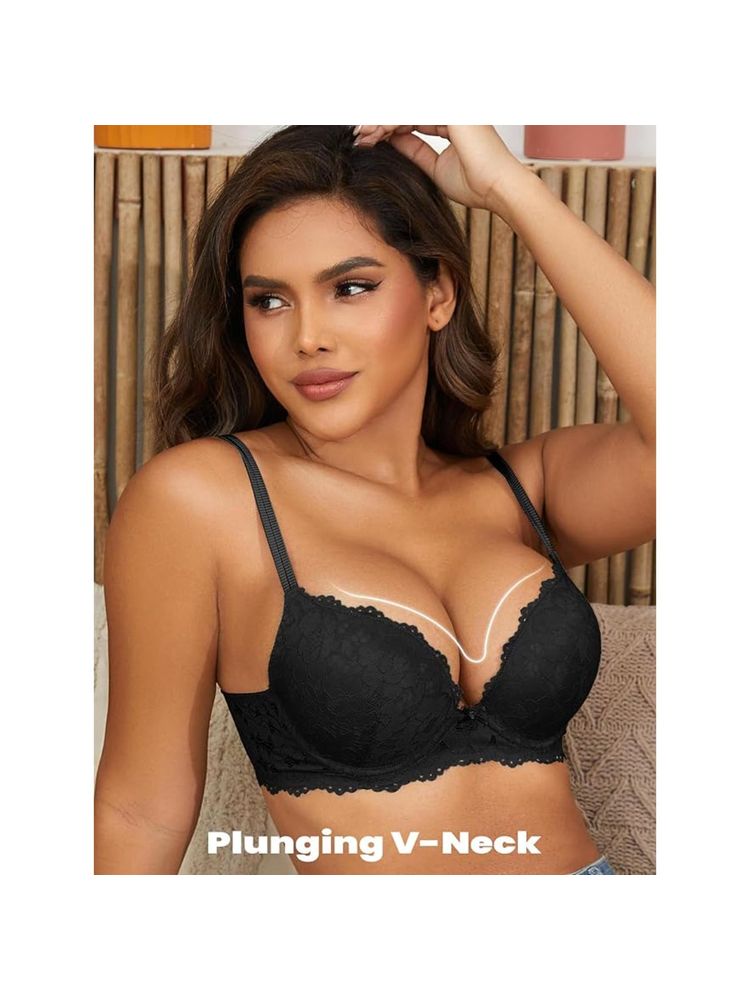 BRACHY Black Lace Underwired Heavily Padded Push-Up Bra-image-30