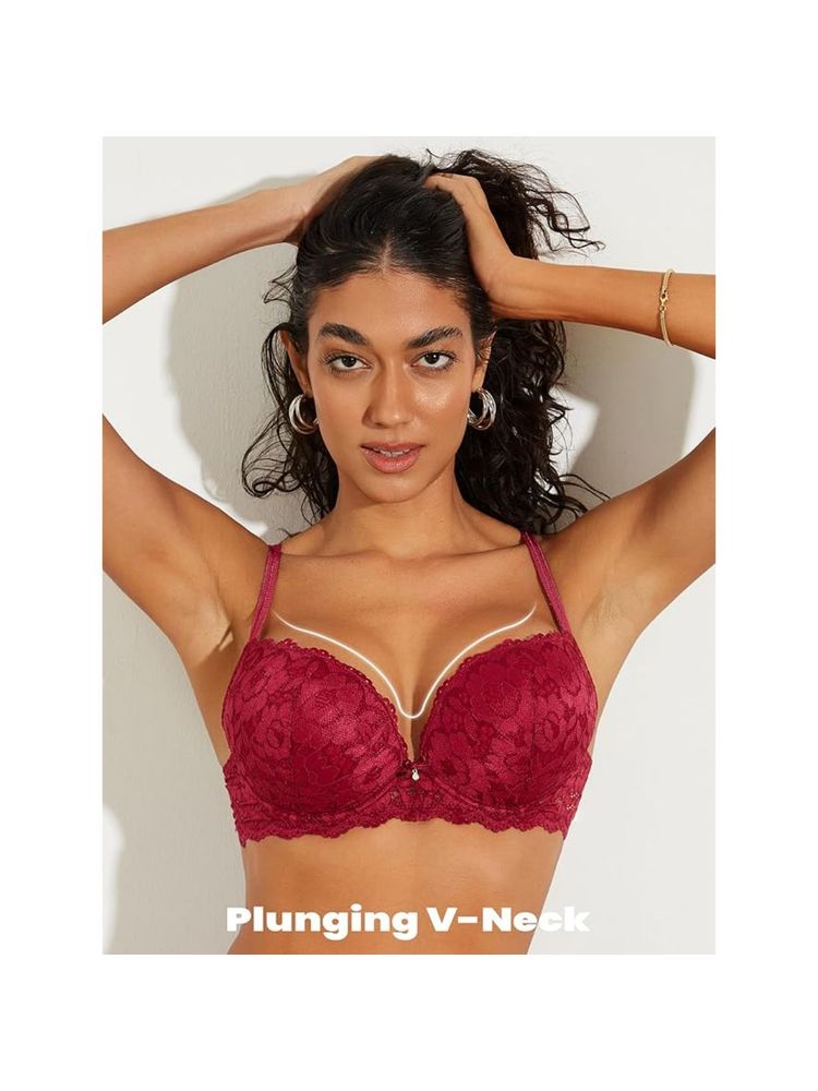BRACHY Wine Lace Underwired Heavily Padded Push-Up Bra-picture-20