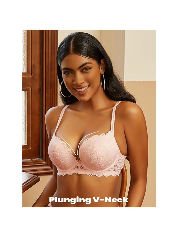 BRACHY Peach Lace Underwired Heavily Padded Push-Up Bra-picture-19