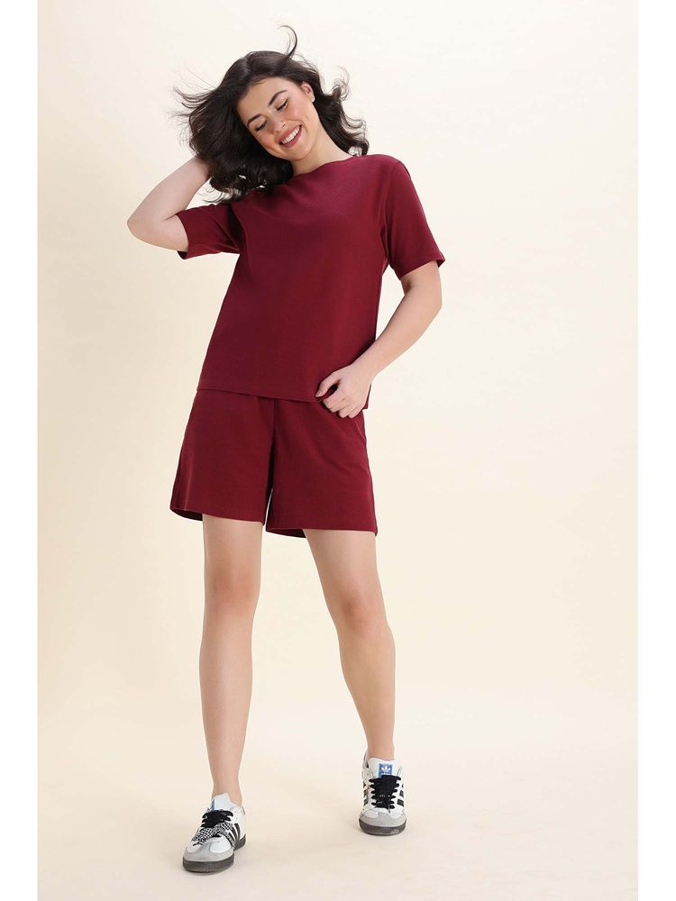 Zivame Knit Cotton T-shirt and Shorts- Red-image-5