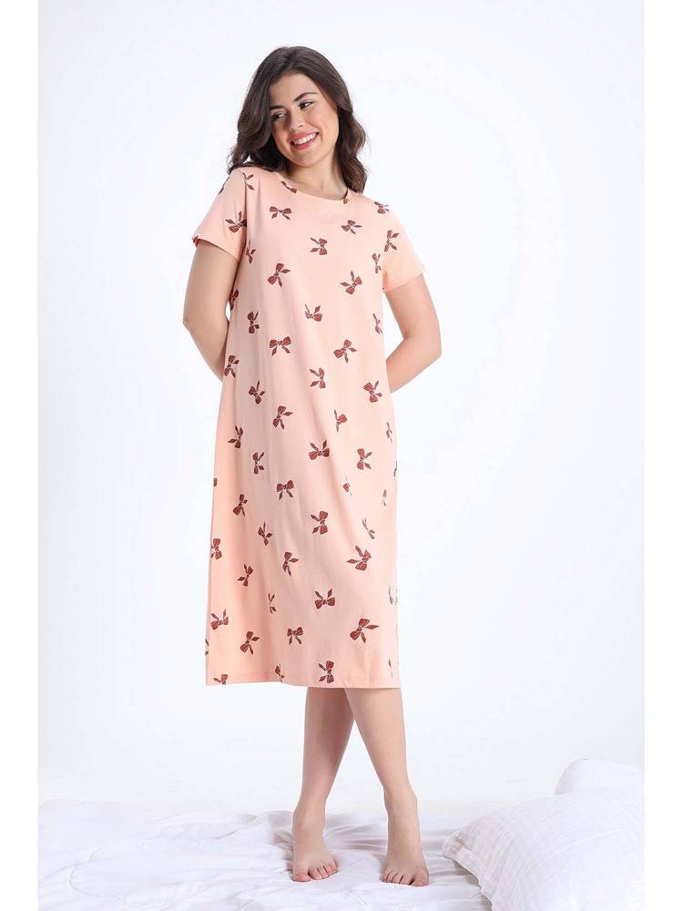 Zivame Knit Cotton Mid Length Nightdress - Orange-picture-25