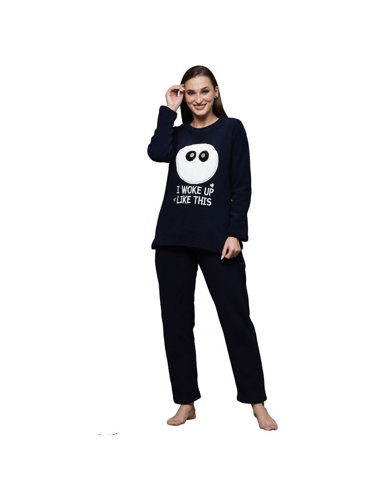 Sweet Dreams Women Graphic Print Regular & Cozy Winter Nightsuit - Navy Blue (Set of 2)-picture-28
