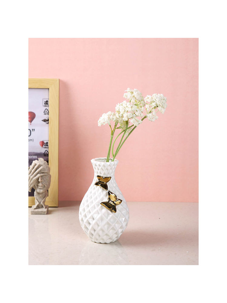 Tayhaa Opulent White Toned Textured Ceramic Flower Vase-picture-13