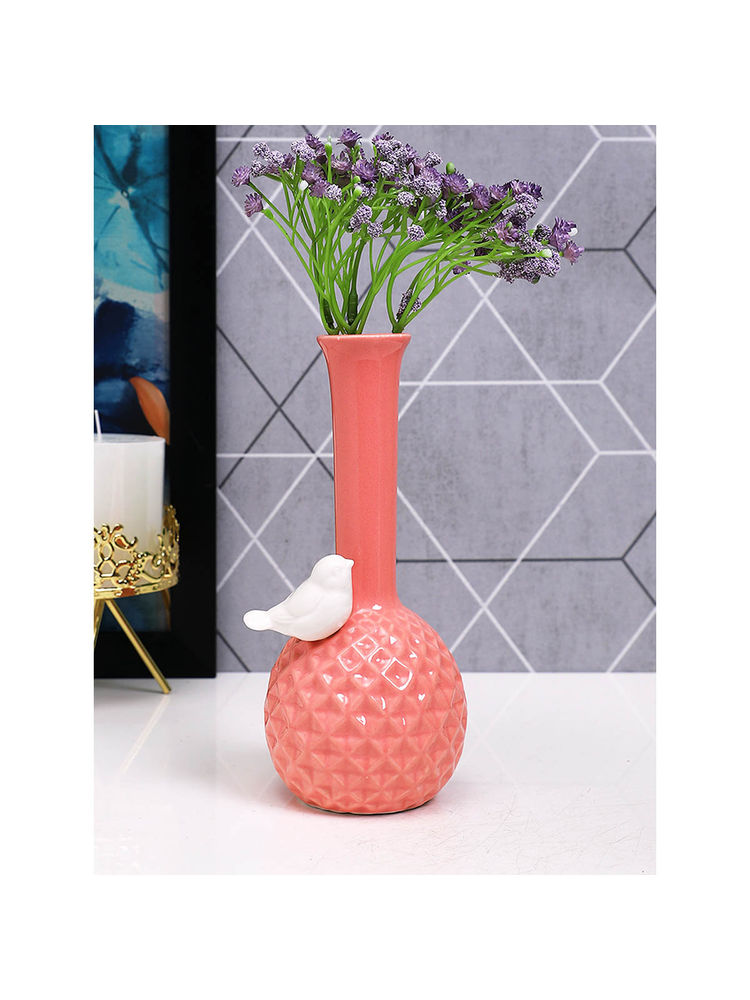 Tayhaa Peach Textured Ceramic Flower Vase-image-13