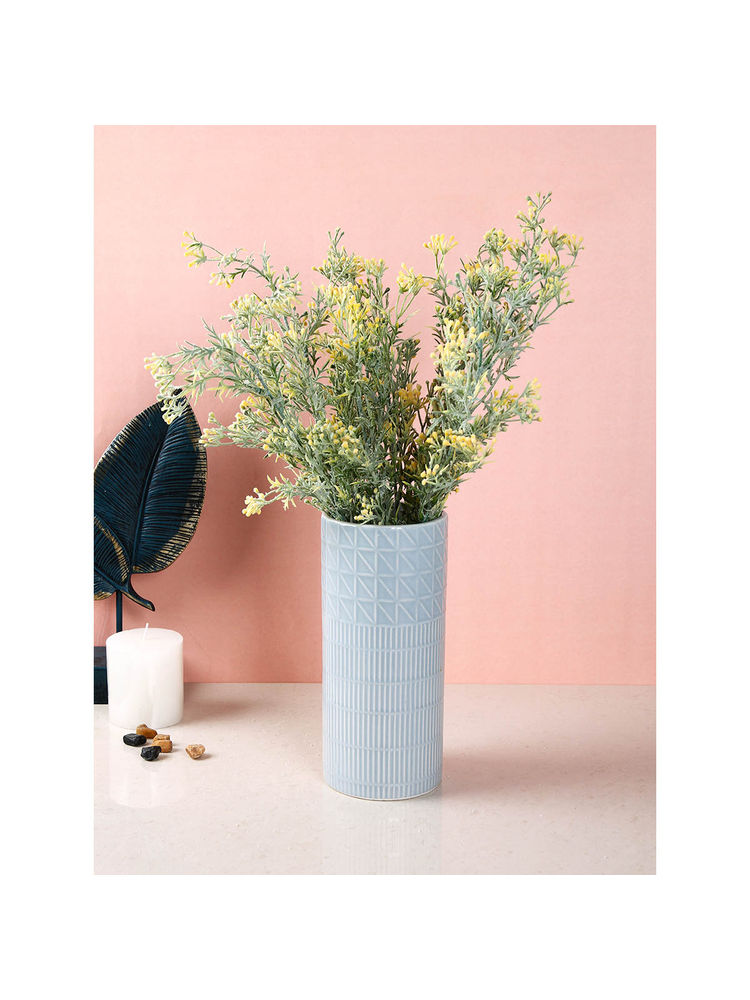 Tayhaa Grey Geometric Textured Ceramic Flower Vase-picture-10