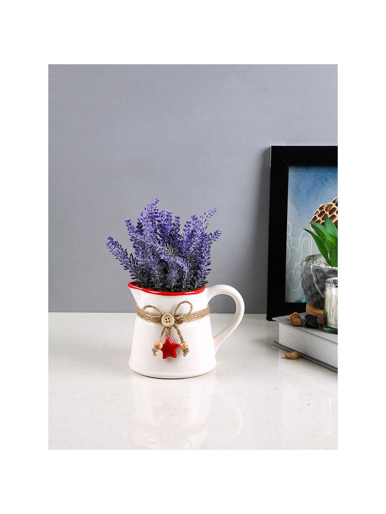 Tayhaa White Rustic Charm Textured Ceramic Pitcher Flower Vase-picture-10