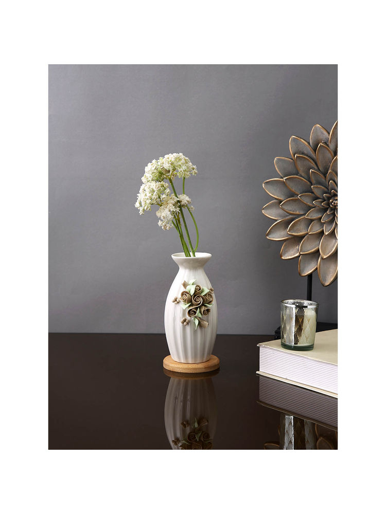 Tayhaa White Ceramic Bloom Rounded Flower Vase-picture-25