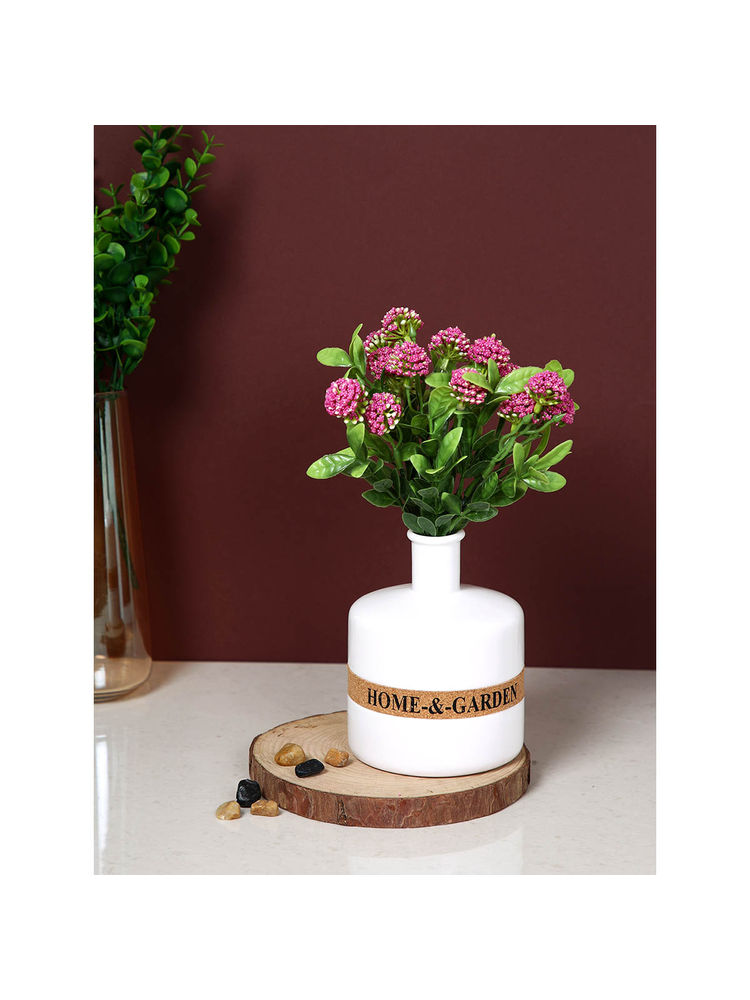 Tayhaa White Ceramic Flower Vase with Home & Garden Band-picture-24