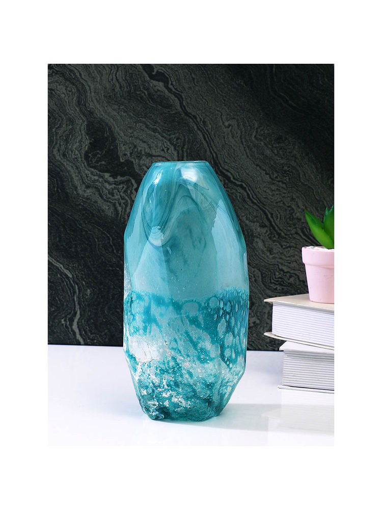 Tayhaa Blue Speckled Glass Flower Vase-picture-15