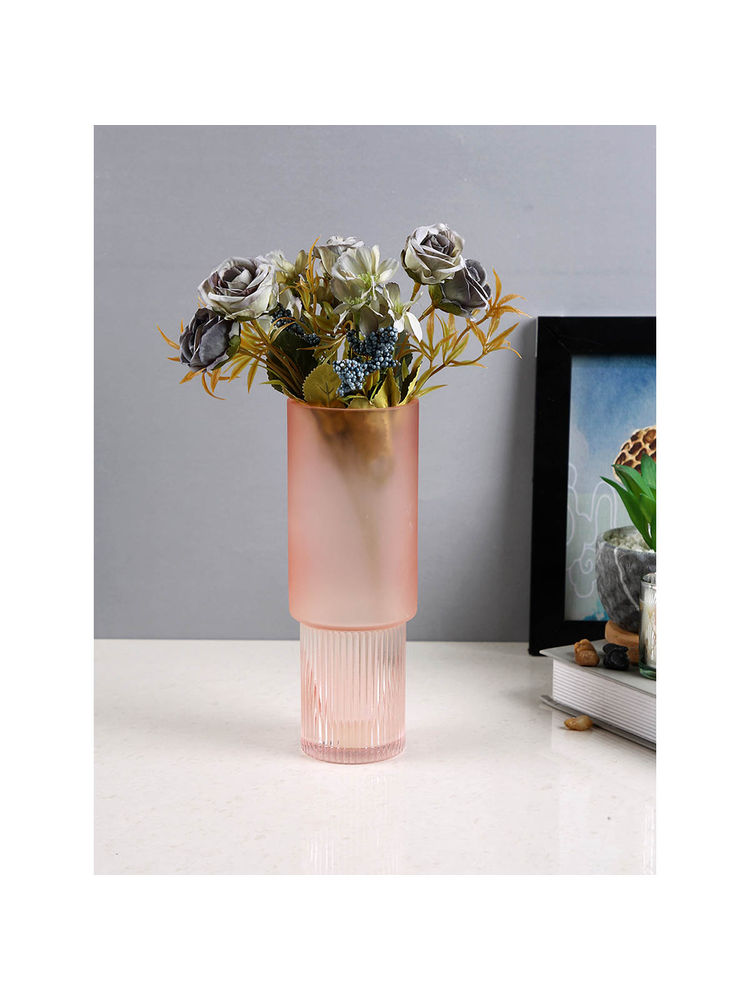 Tayhaa Blush Grace Pink Frosted Glass Flower Vase-image-8