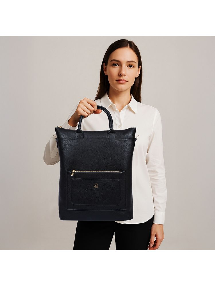 United Colors of Benetton Women Roberta PU Laptop Tote Backpack - Black-image-3