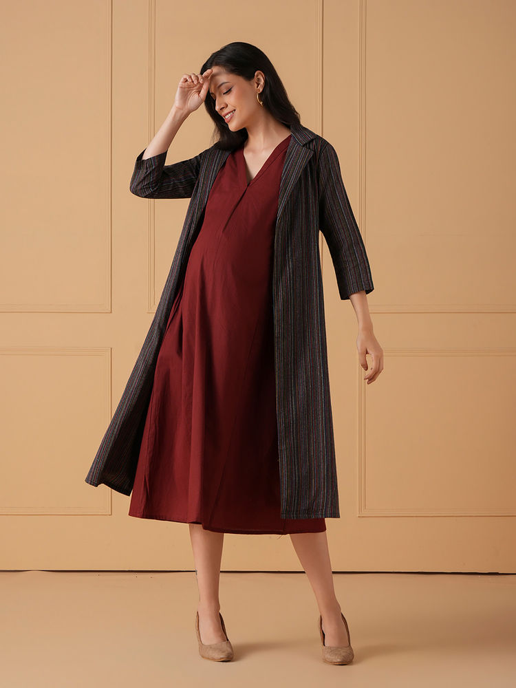 The Mom Store Power layer Maternity and Nursing Shacket Dress-image-49