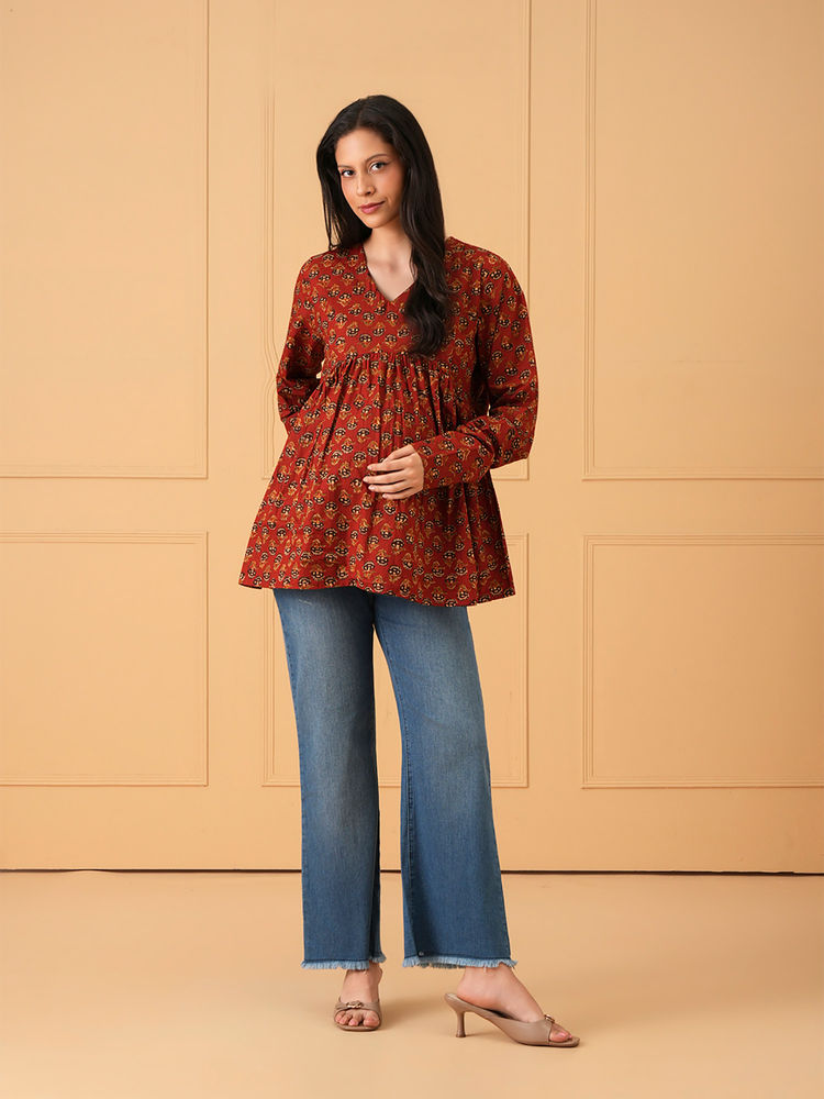 The Mom Store Red Terra Maternity Short Top-image-20