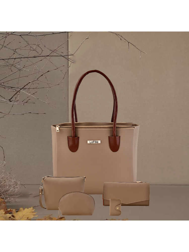 LaFille Beige Women Handbag Set Of 5 Bags