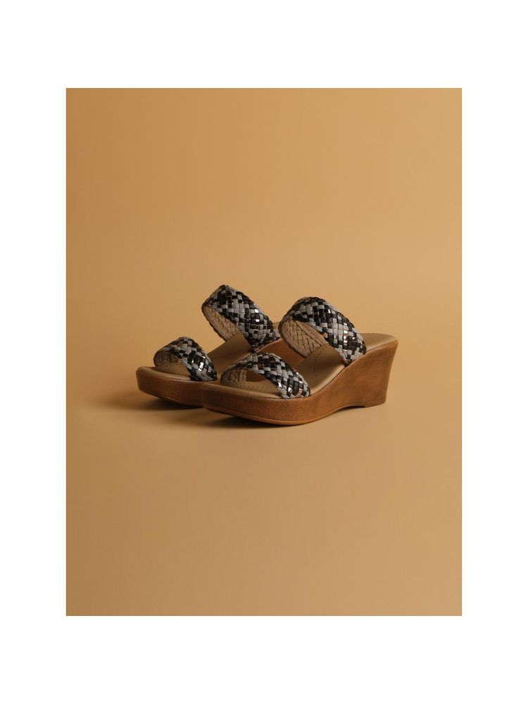 Eridani Lacy Woven Black Wedges-image-23