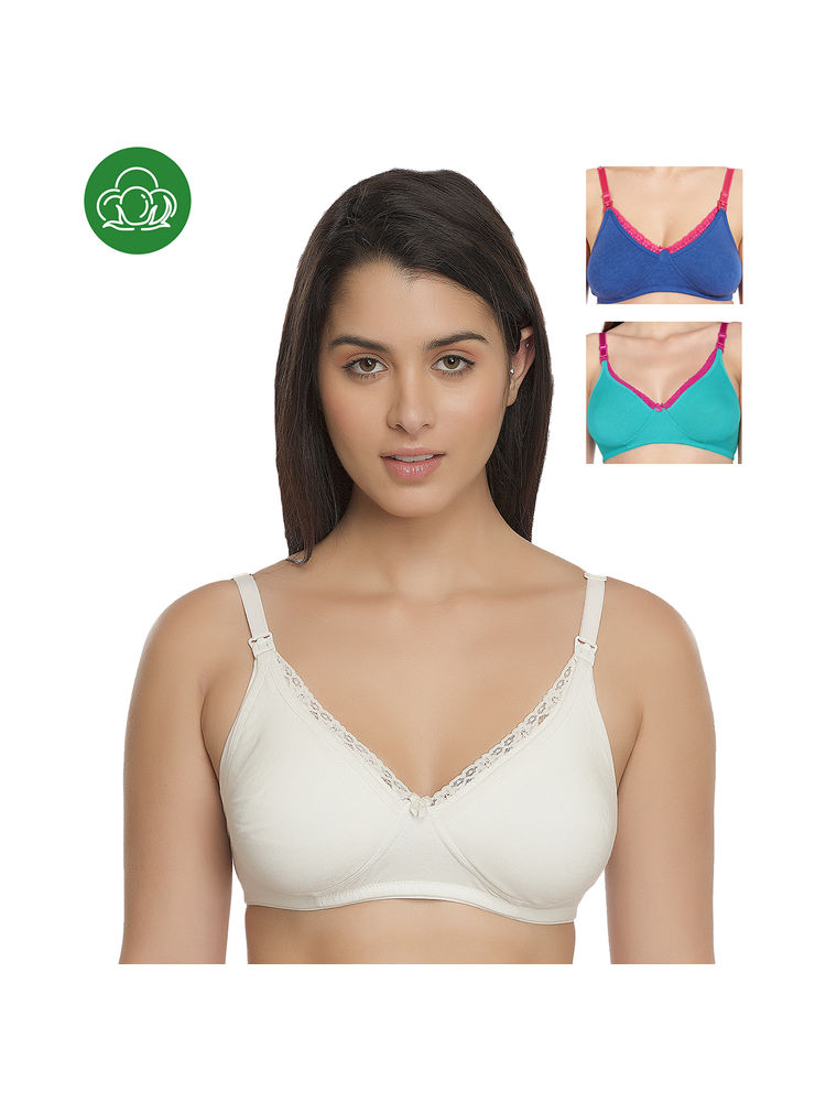 Inner Sense Organic Cotton Antimicrobial Laced Nursing Bra Pack of 3 - Multi-Color-picture-13