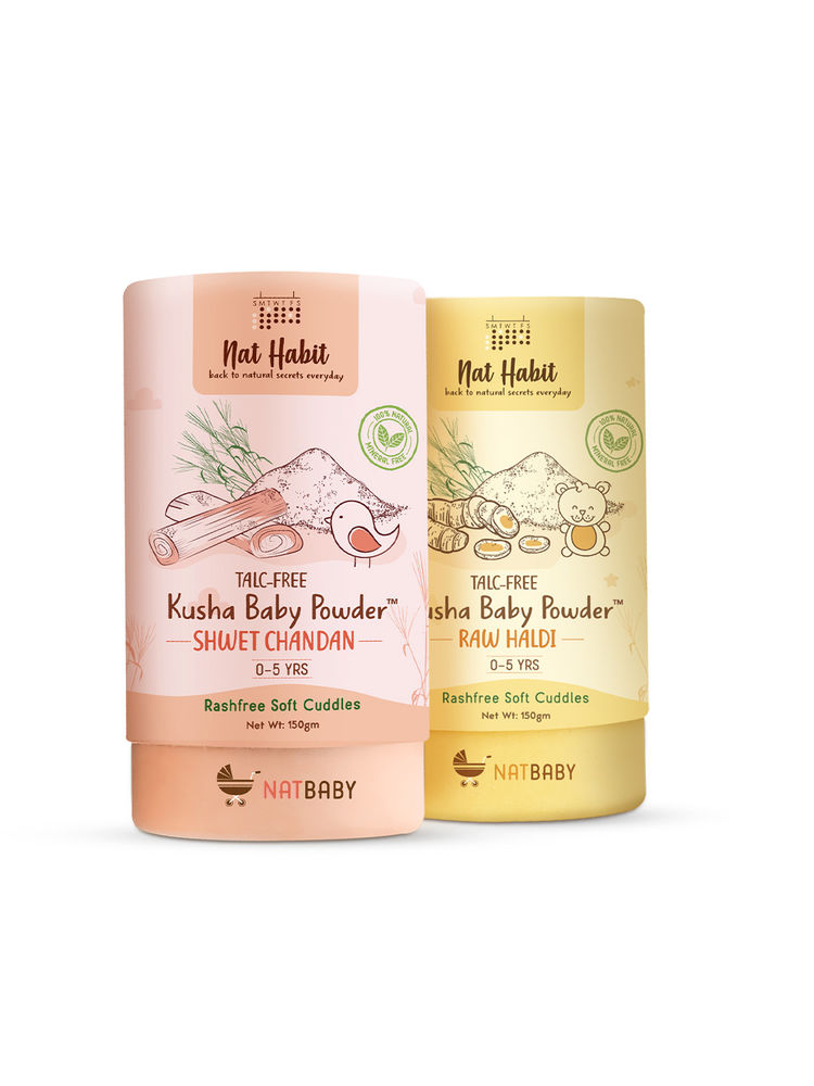 Nat Habit Raw Haldi & Shwet Chandan Kusha Baby Powder (Pack of 2)
