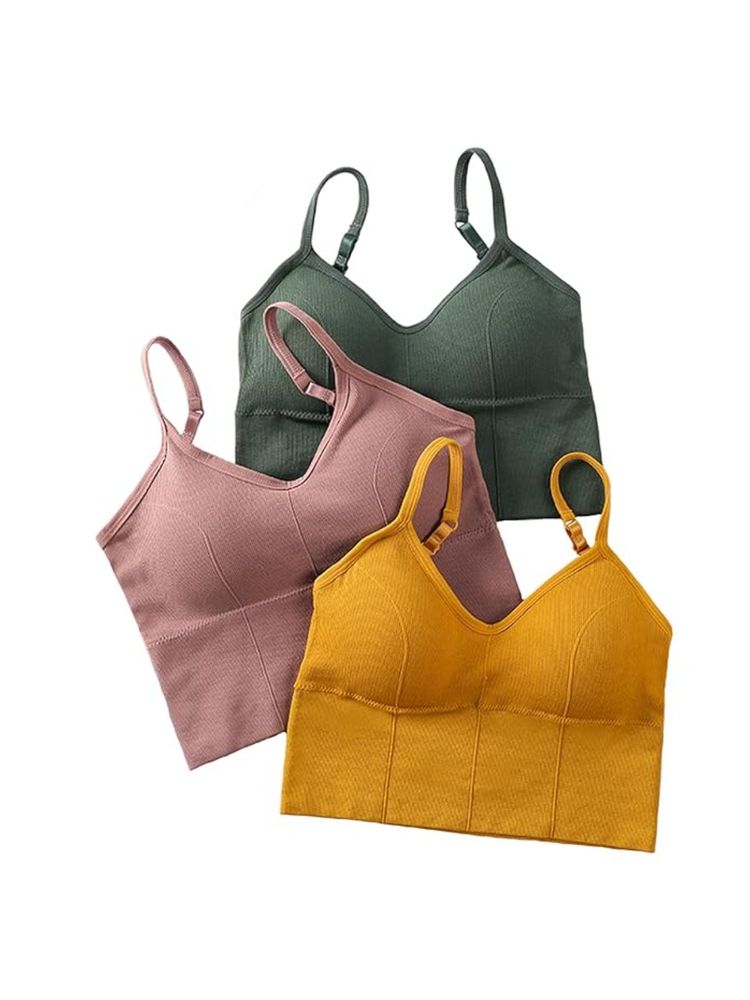 BRACHY Women Cotton Padded Bra Everyday Workout Bralette Multi-Color (Pack of 3)