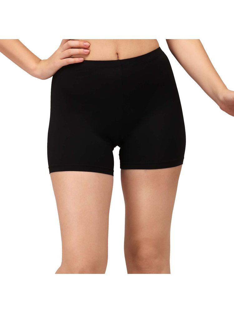 SOIE Mid Rise Soft Polyamide Spandex Mid Thigh Length Cycling Shorts-Black-picture-28