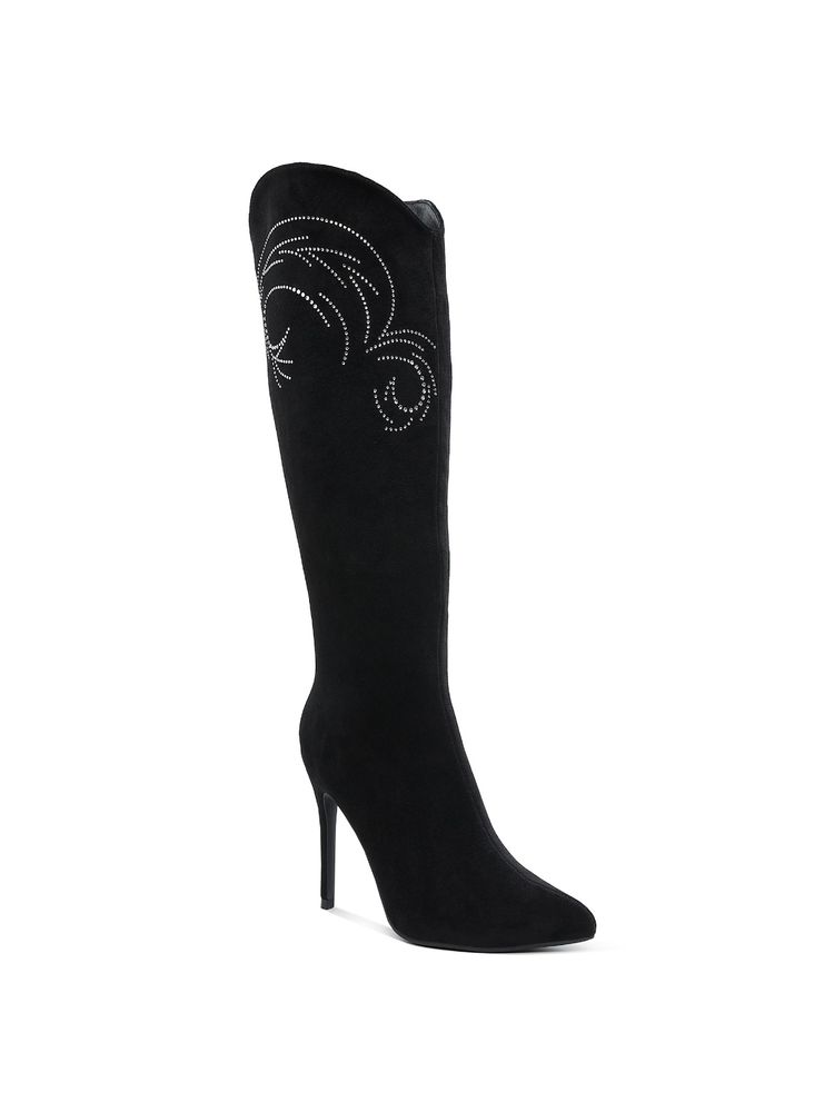 London Rag Rhinestone Patterned Calf Black Casual Boots-picture-25