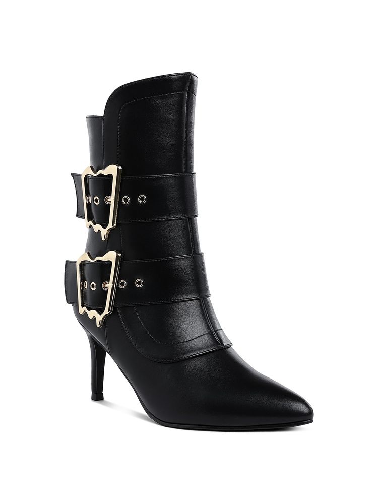 London Rag Chunky Black Buckle Strap Ankle Boots-picture-18