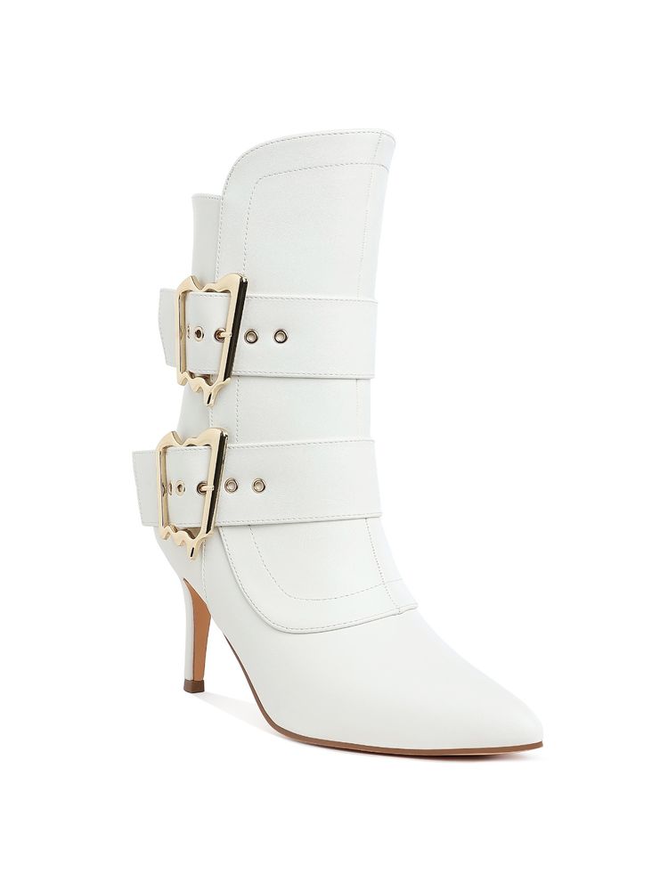London Rag Chunky White Buckle Strap Ankle Boots-image-22
