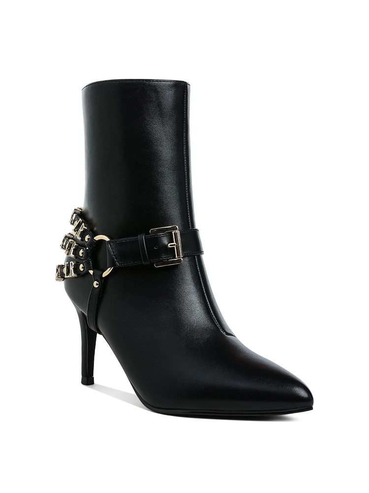 London Rag Harness Detail Stiletto Black Buckle Boots-picture-28