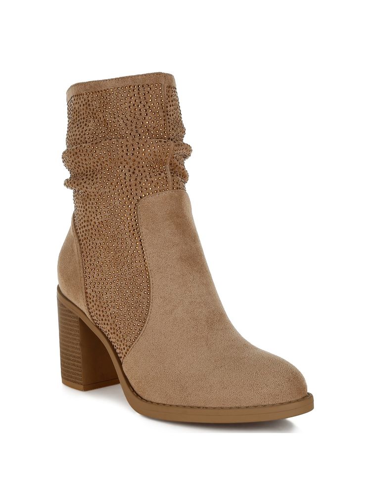 London Rag Rhinestone Studded Slouchy Ankle Beige Casual Boots-picture-21