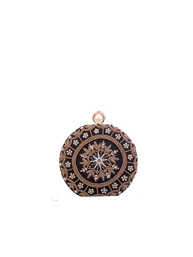 Angeline Oval shaped Pearl Studded Hand Crafted Embroidery Clutch-picture-7