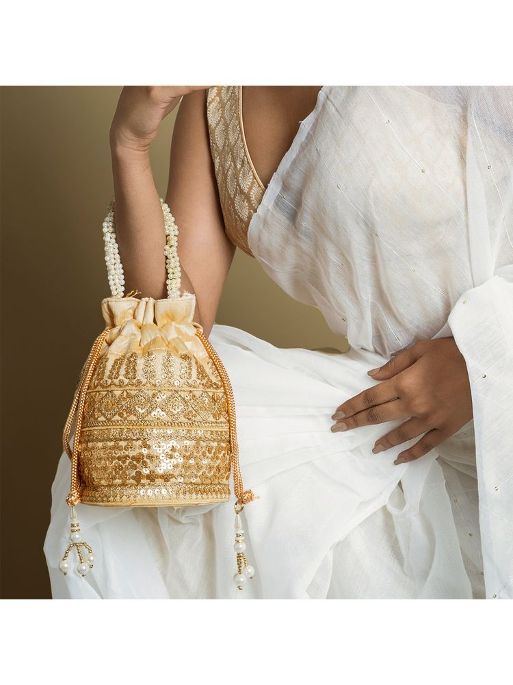 Teejh Royal Affair Bright Gold Embroidered Potli Bag-image-2